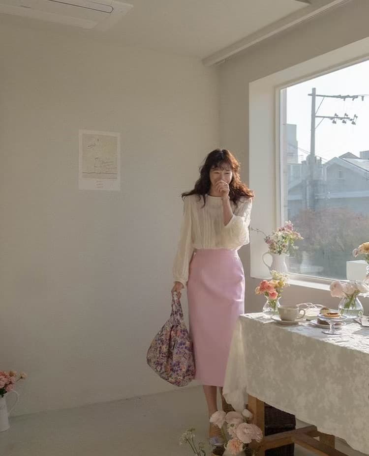 재고 있음 한 부서 빛 요리 한 프릴 패치워크 라운드 넥 긴팔 쉬폰 블라우스 셔츠 상세 이미지 15