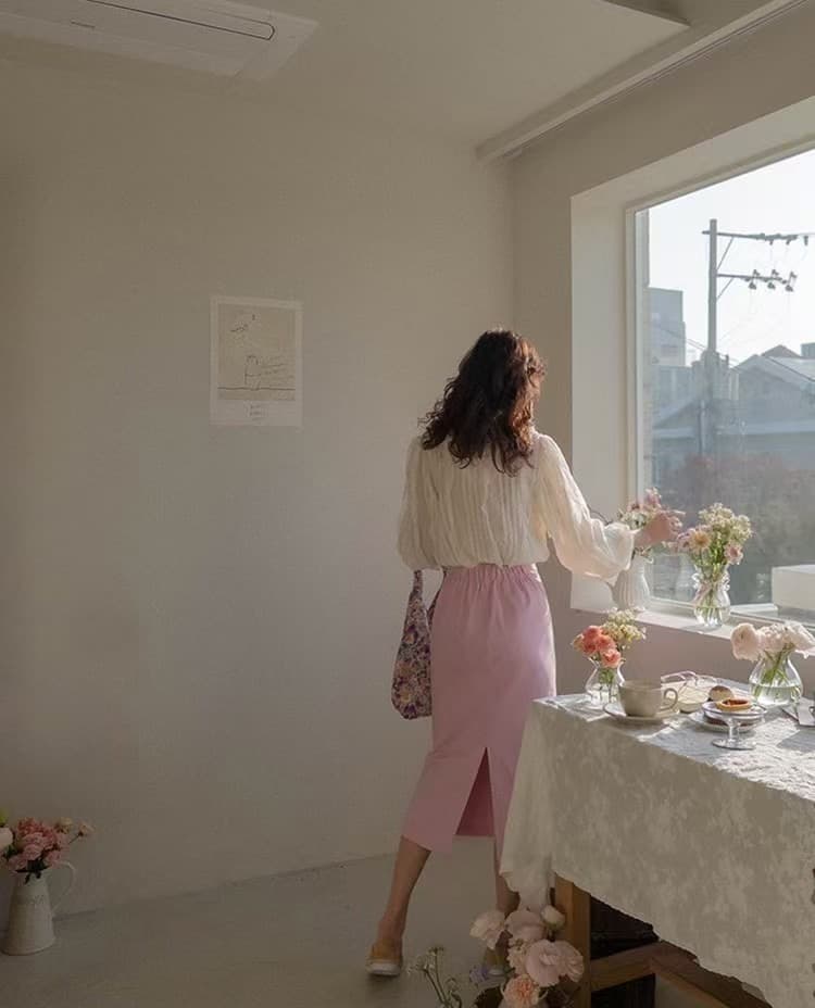 재고 있음 한 부서 빛 요리 한 프릴 패치워크 라운드 넥 긴팔 쉬폰 블라우스 셔츠 상세 이미지 21