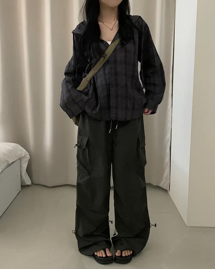 재고 있음 한국 스타일 다용도 체크무늬 후드 셔츠 여성 코트 자외선 차단 체크무늬 긴팔 셔츠 상세 이미지 1