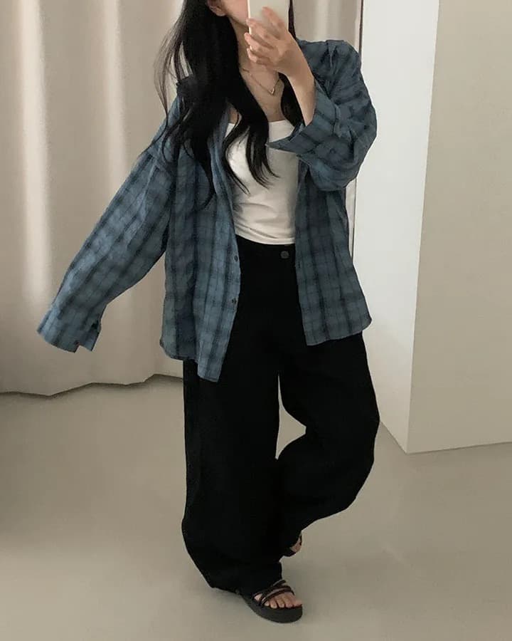 재고 있음 한국 스타일 다용도 체크무늬 후드 셔츠 여성 코트 자외선 차단 체크무늬 긴팔 셔츠 상세 이미지 9