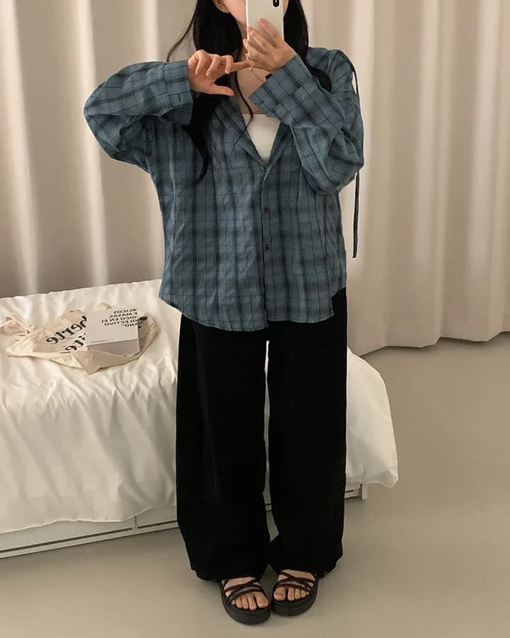 재고 있음 한국 스타일 다용도 체크무늬 후드 셔츠 여성 코트 자외선 차단 체크무늬 긴팔 셔츠 상세 이미지 11