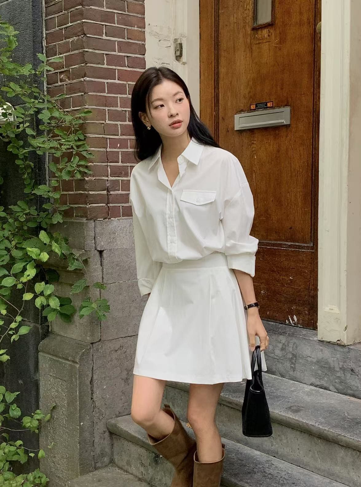 재고 있음 한국 chic 프랑스식 폴로 칼라 허리 수축 슬림해 보이는 긴팔 스트라이프 여성 드레스 상세 이미지 1