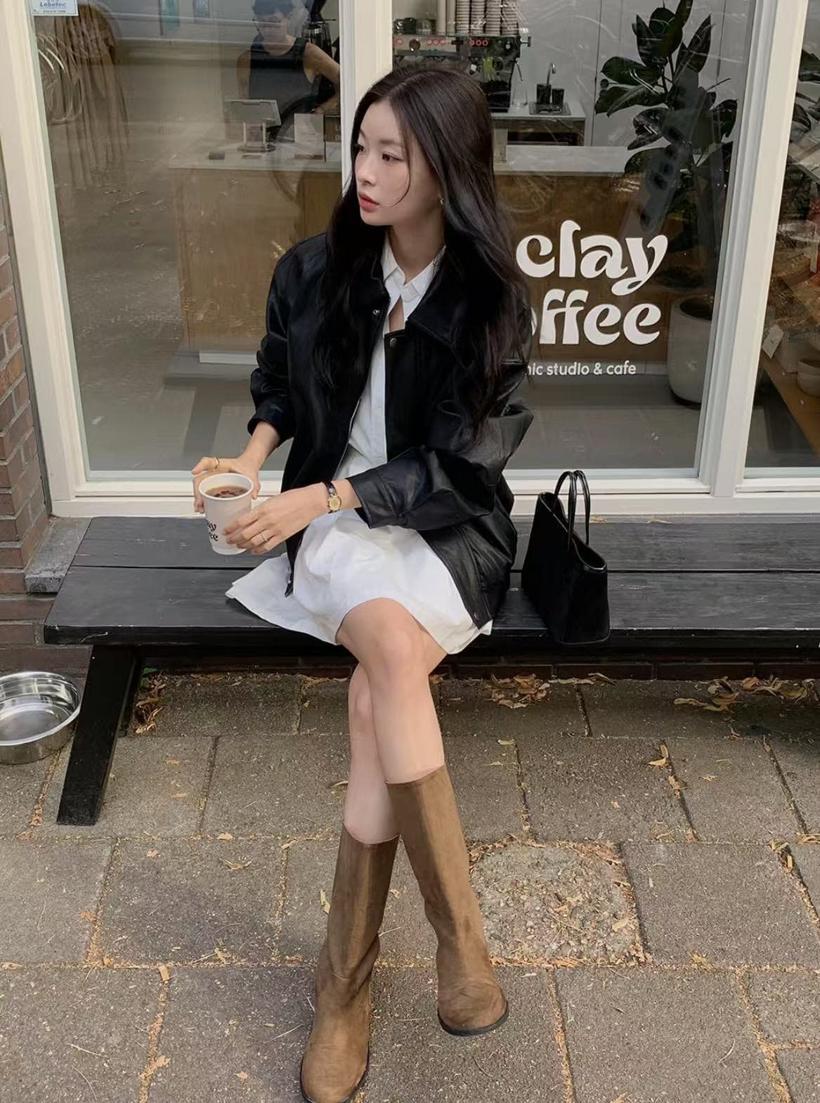 재고 있음 한국 chic 프랑스식 폴로 칼라 허리 수축 슬림해 보이는 긴팔 스트라이프 여성 드레스 상세 이미지 12