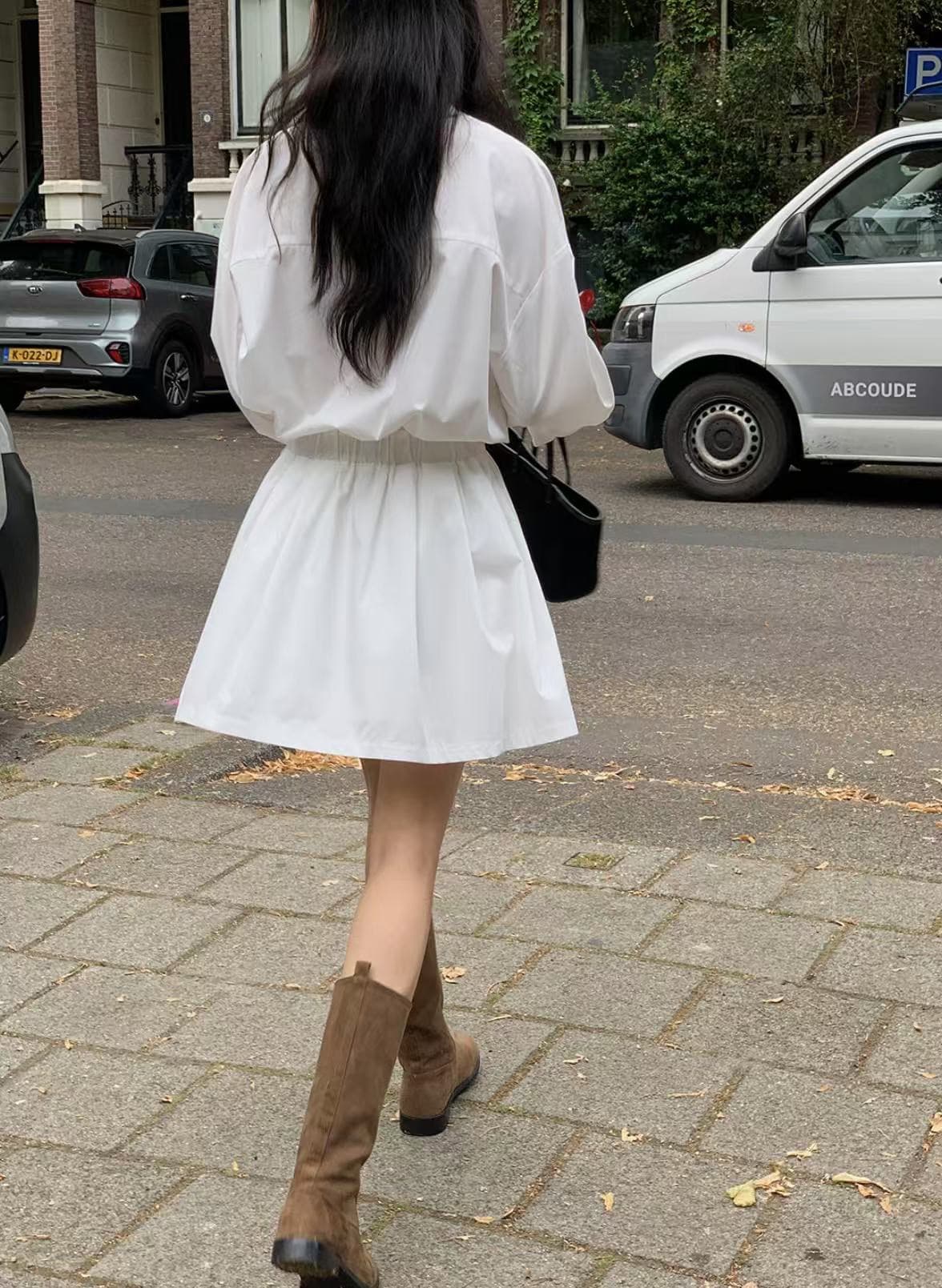재고 있음 한국 chic 프랑스식 폴로 칼라 허리 수축 슬림해 보이는 긴팔 스트라이프 여성 드레스 상세 이미지 15