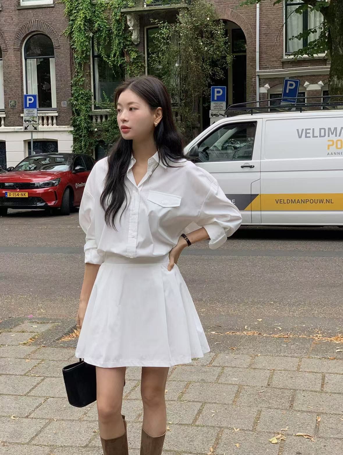 재고 있음 한국 chic 프랑스식 폴로 칼라 허리 수축 슬림해 보이는 긴팔 스트라이프 여성 드레스 상세 이미지 16