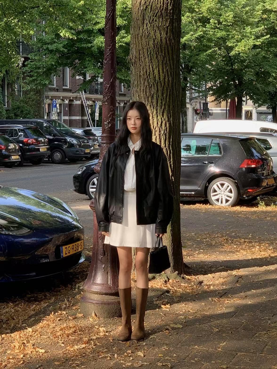 재고 있음 한국 chic 프랑스식 폴로 칼라 허리 수축 슬림해 보이는 긴팔 스트라이프 여성 드레스 상세 이미지 17