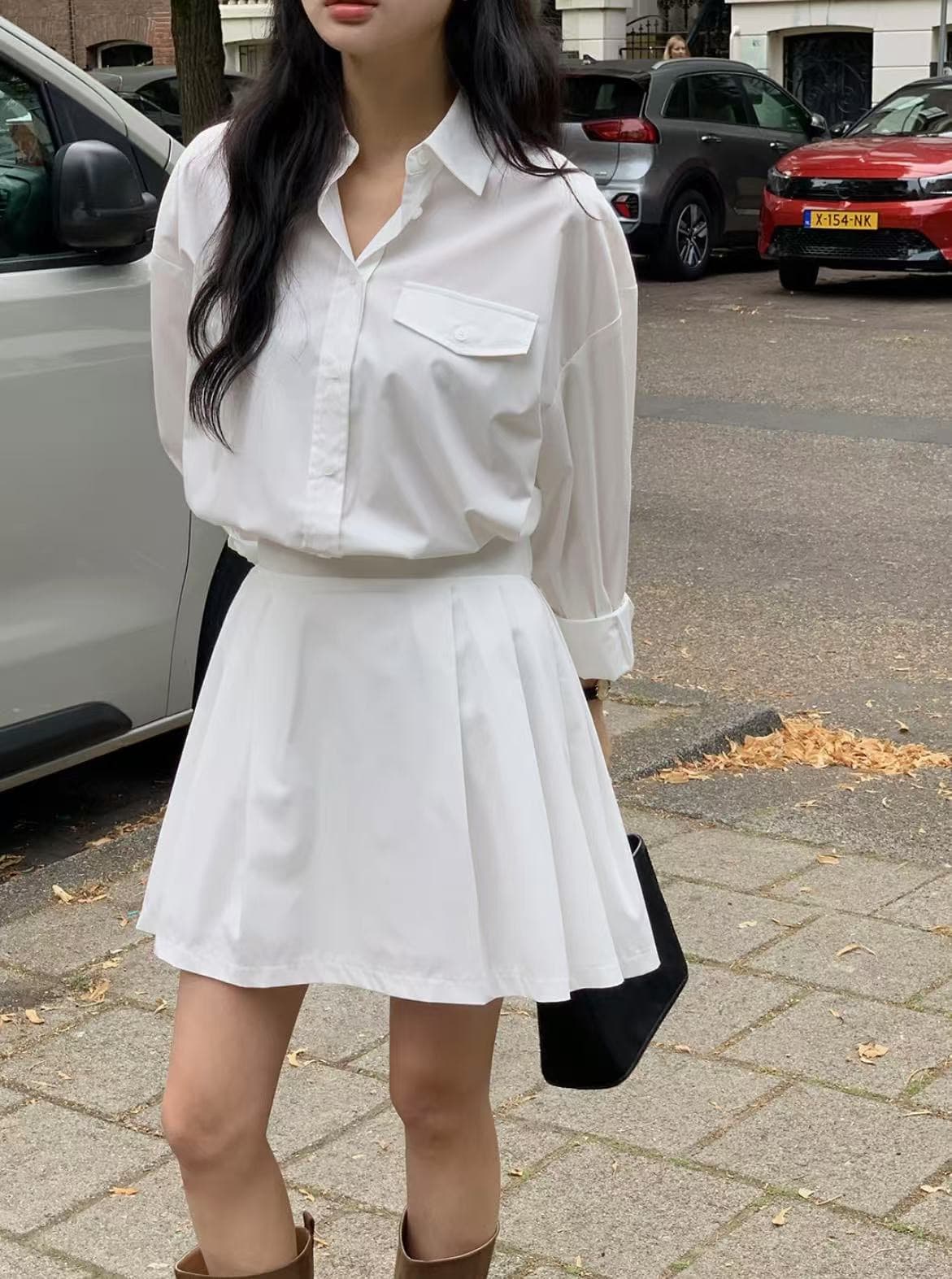재고 있음 한국 chic 프랑스식 폴로 칼라 허리 수축 슬림해 보이는 긴팔 스트라이프 여성 드레스 상세 이미지 18