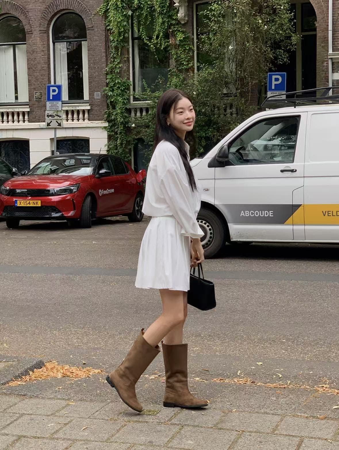 재고 있음 한국 chic 프랑스식 폴로 칼라 허리 수축 슬림해 보이는 긴팔 스트라이프 여성 드레스 상세 이미지 19