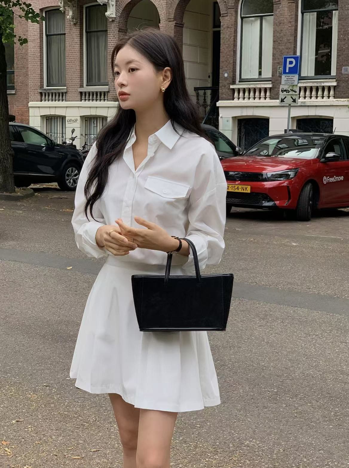 재고 있음 한국 chic 프랑스식 폴로 칼라 허리 수축 슬림해 보이는 긴팔 스트라이프 여성 드레스 상세 이미지 20
