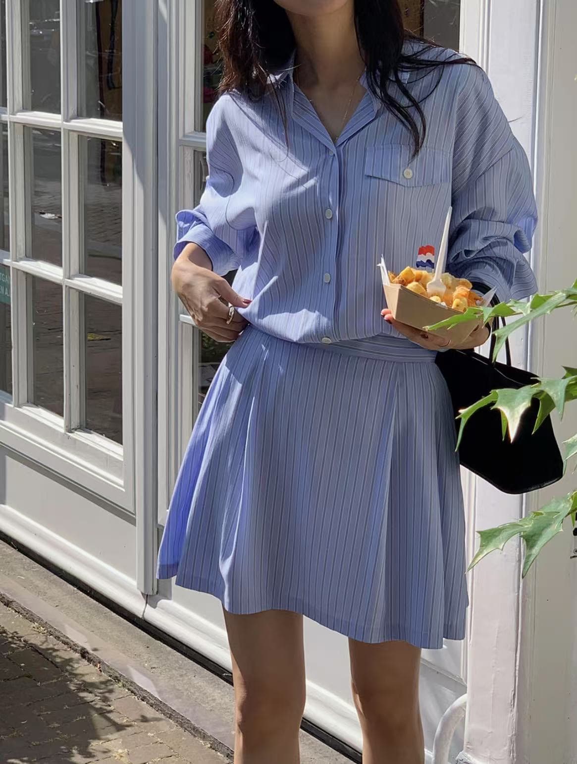 재고 있음 한국 chic 프랑스식 폴로 칼라 허리 수축 슬림해 보이는 긴팔 스트라이프 여성 드레스 상세 이미지 34