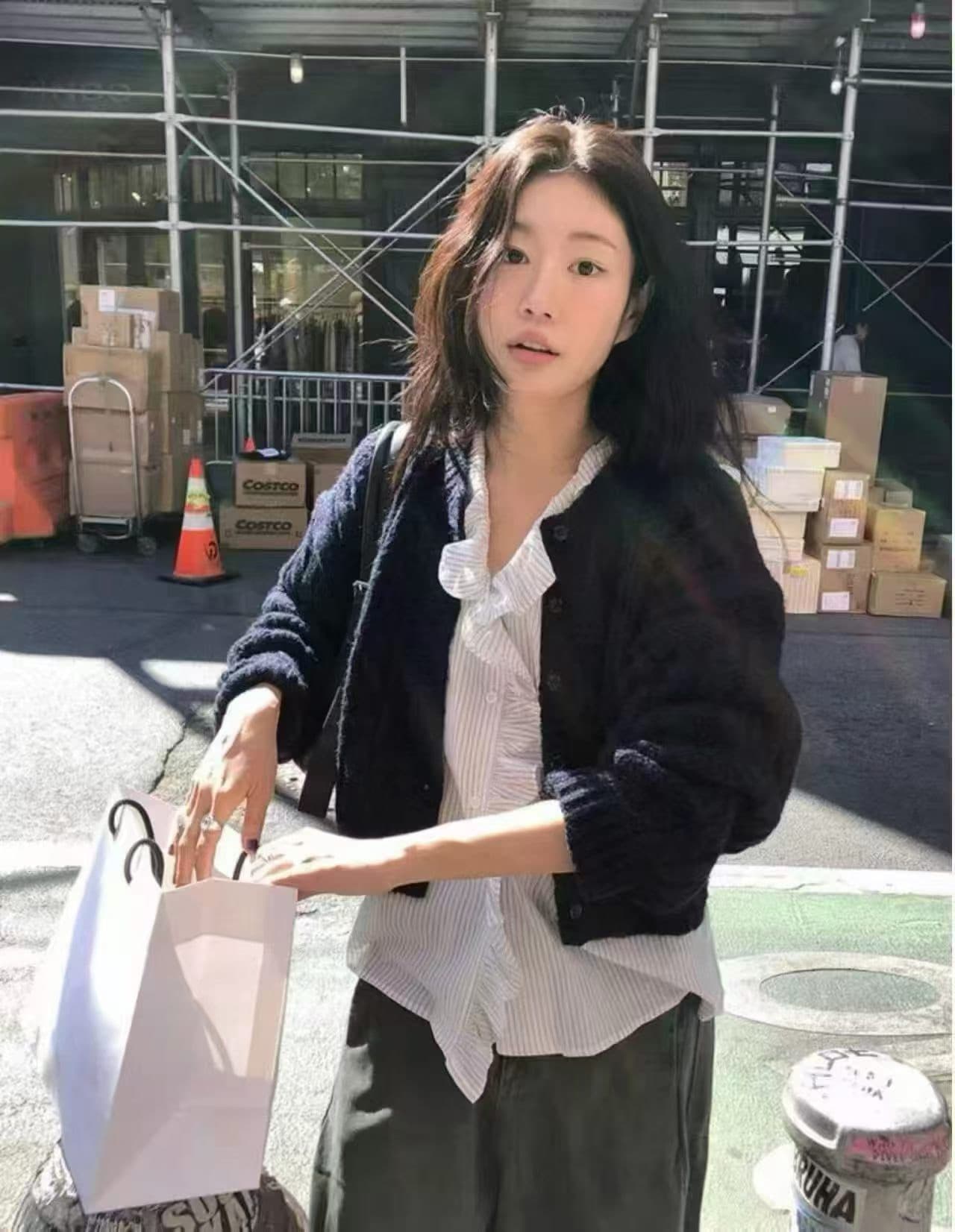 재고 있음 2026 한국 ins 미니멀리즘 마 무늬 쇼트 스타일 니트 오픈 가디건 상세 이미지 3