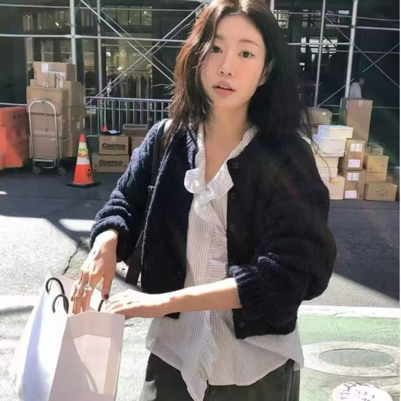 재고 있음 2026 한국 ins 미니멀리즘 마 무늬 쇼트 스타일 니트 오픈 가디건 상세 이미지 11