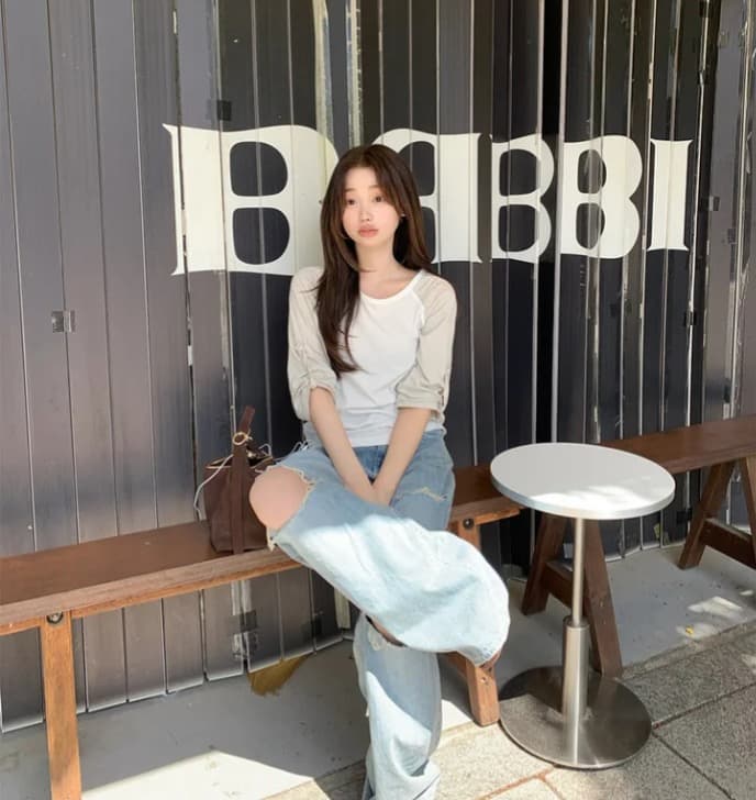 재고 있음 한국 ins 여름 루즈핏 디자인 센스 배색 티셔츠 여성 상세 이미지 1