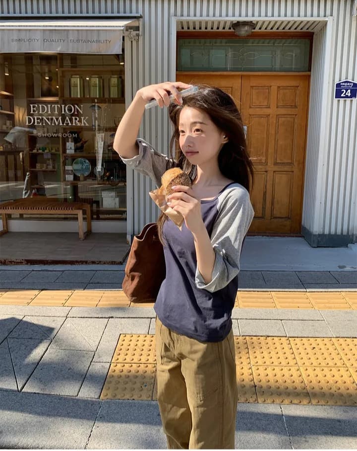 재고 있음 한국 ins 여름 루즈핏 디자인 센스 배색 티셔츠 여성 상세 이미지 2