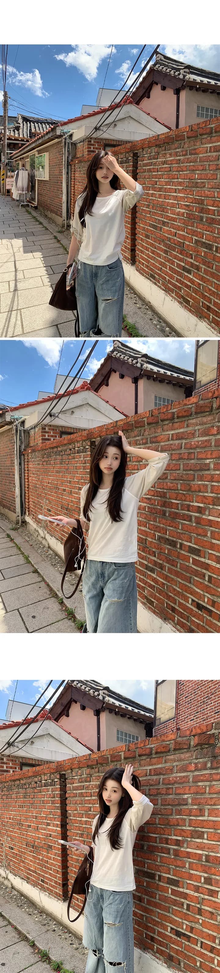 재고 있음 한국 ins 여름 루즈핏 디자인 센스 배색 티셔츠 여성 상세 이미지 5