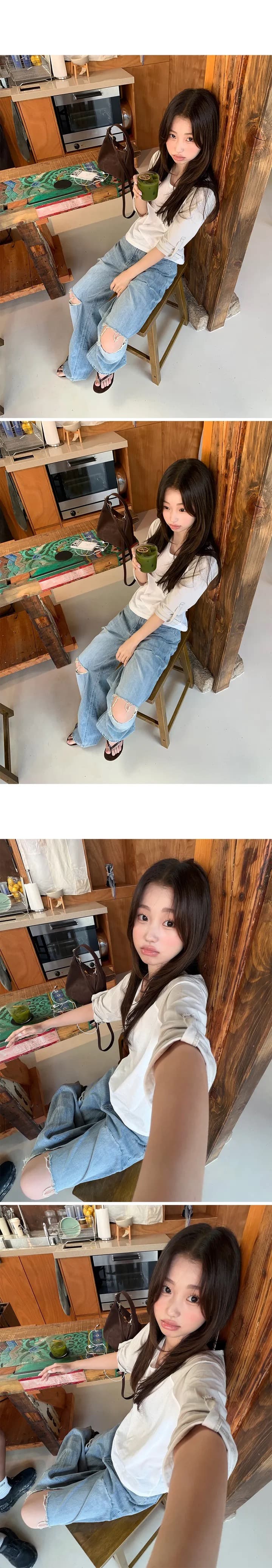 재고 있음 한국 ins 여름 루즈핏 디자인 센스 배색 티셔츠 여성 상세 이미지 6