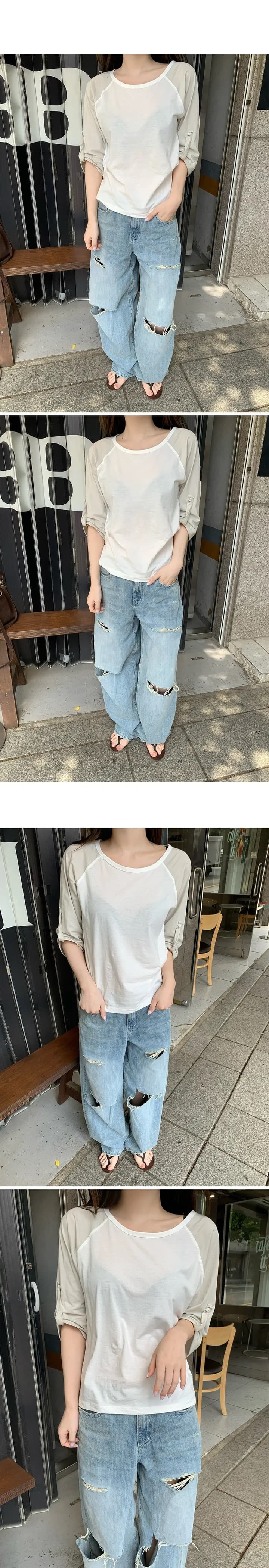 재고 있음 한국 ins 여름 루즈핏 디자인 센스 배색 티셔츠 여성 상세 이미지 8