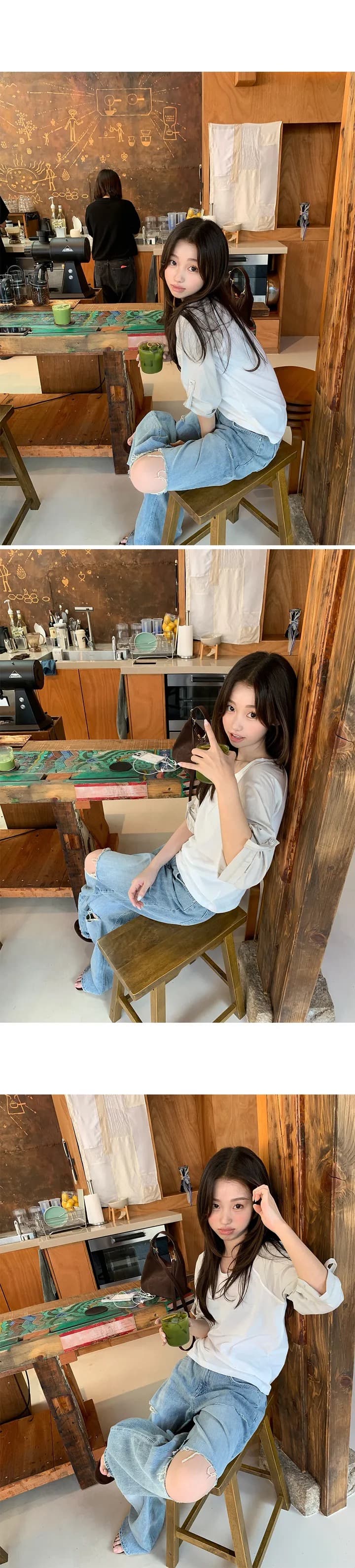 재고 있음 한국 ins 여름 루즈핏 디자인 센스 배색 티셔츠 여성 상세 이미지 9
