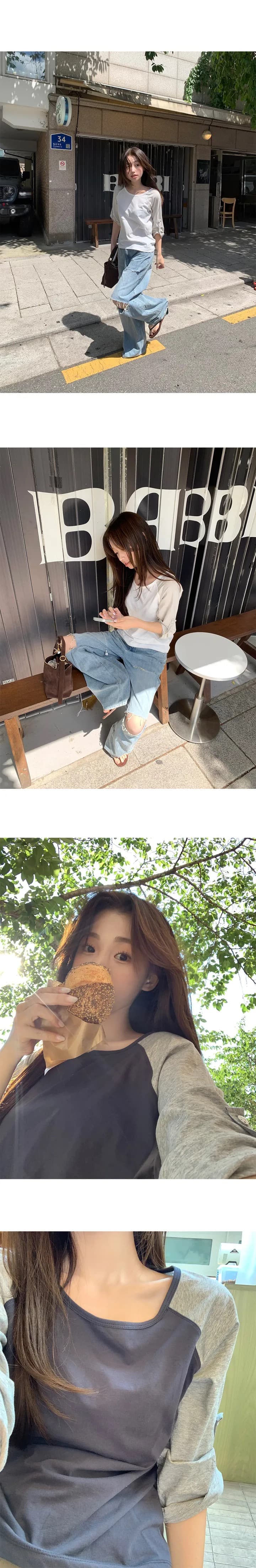 재고 있음 한국 ins 여름 루즈핏 디자인 센스 배색 티셔츠 여성 상세 이미지 11