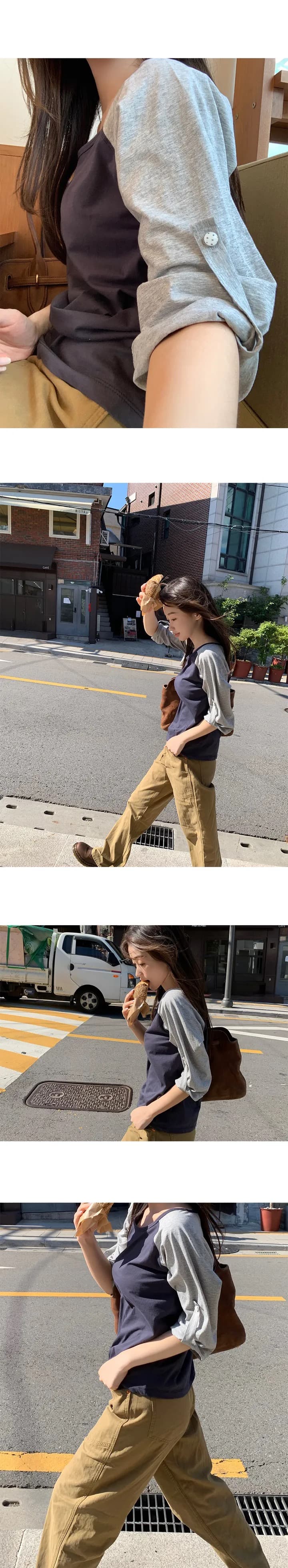 재고 있음 한국 ins 여름 루즈핏 디자인 센스 배색 티셔츠 여성 상세 이미지 16