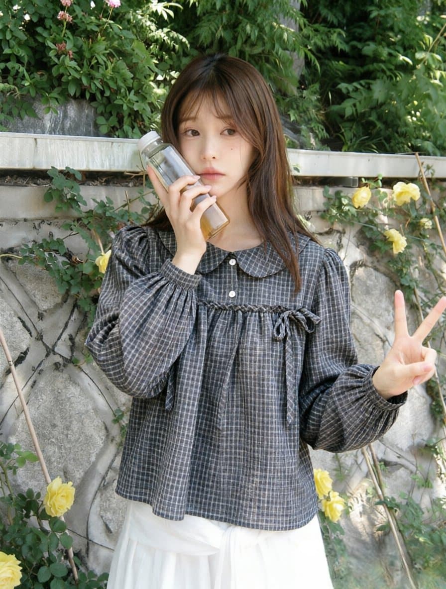 재고 있음 2026 이른 가을 새로운 연령 감소 체크무늬 베이비 칼라 긴팔 여성 셔츠 학원 스타일 나비 매듭 맨위 상세 이미지 6