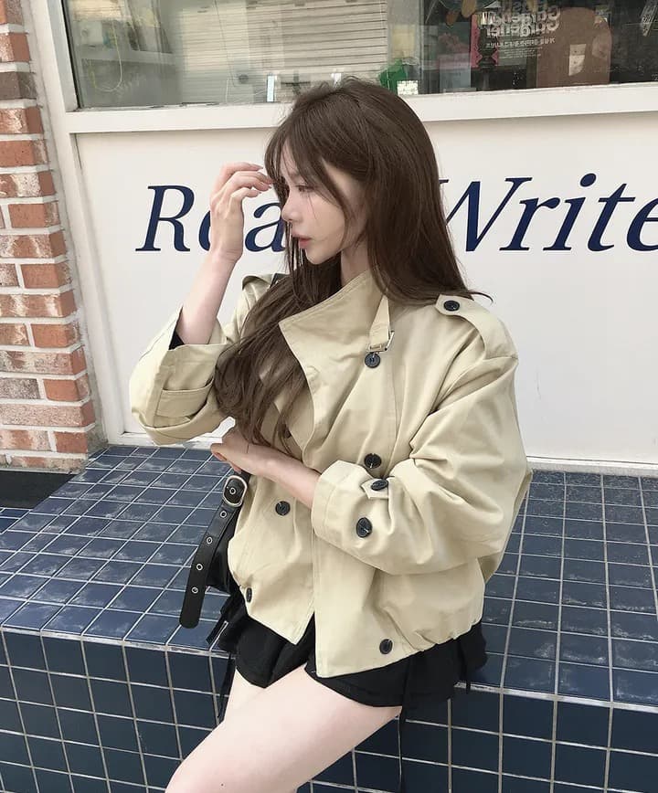 재고 있음 chic 한국 스타일 이중 버튼 재킷 상세 이미지 1