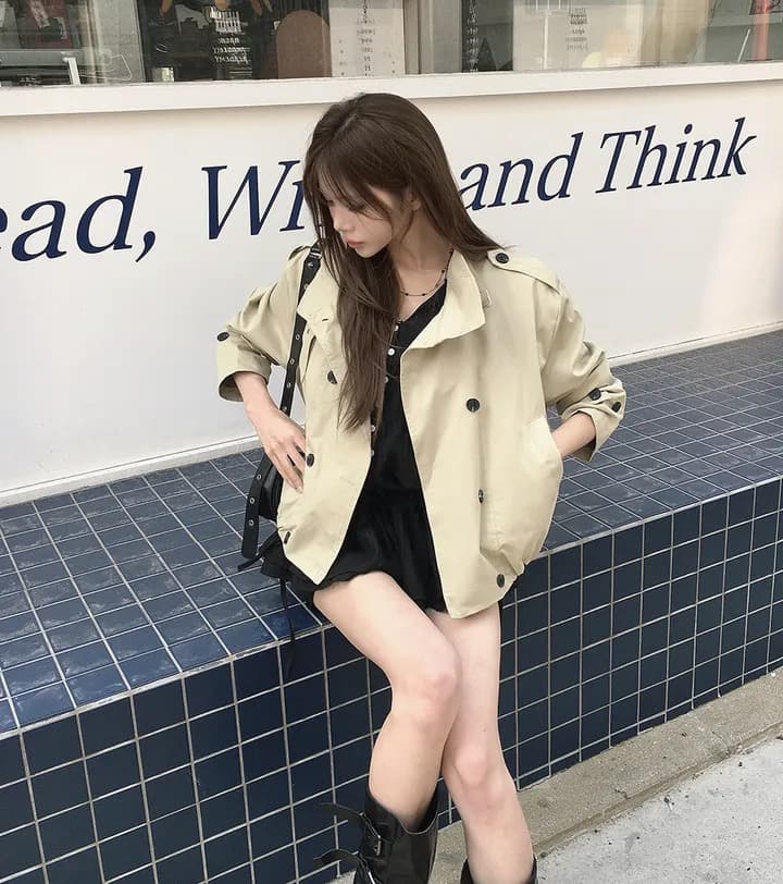 재고 있음 chic 한국 스타일 이중 버튼 재킷 상세 이미지 2