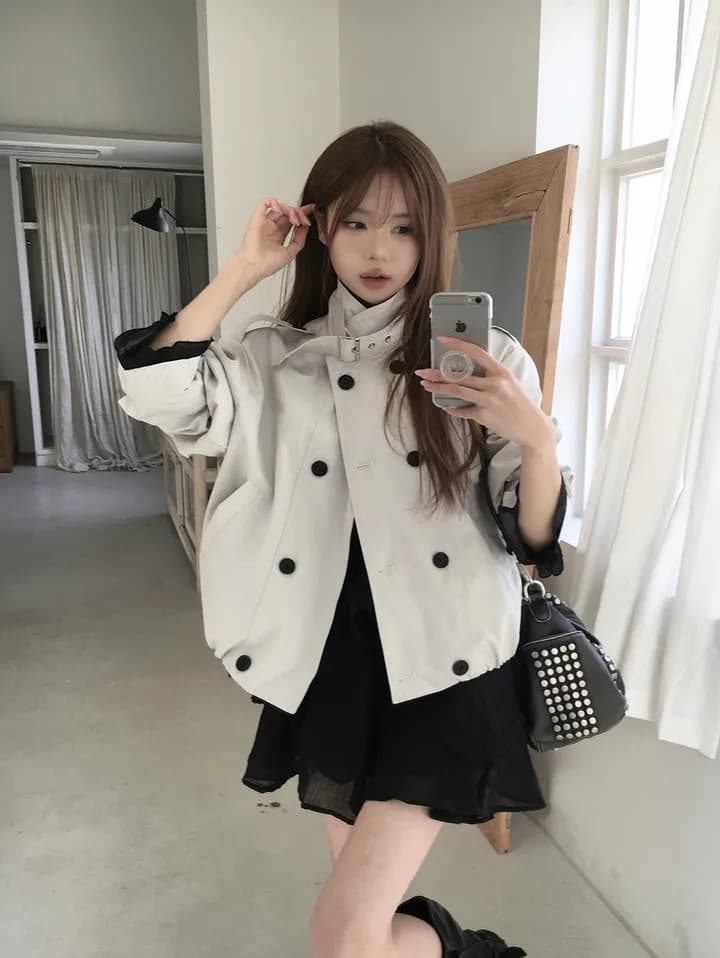 재고 있음 chic 한국 스타일 이중 버튼 재킷 이미지 4