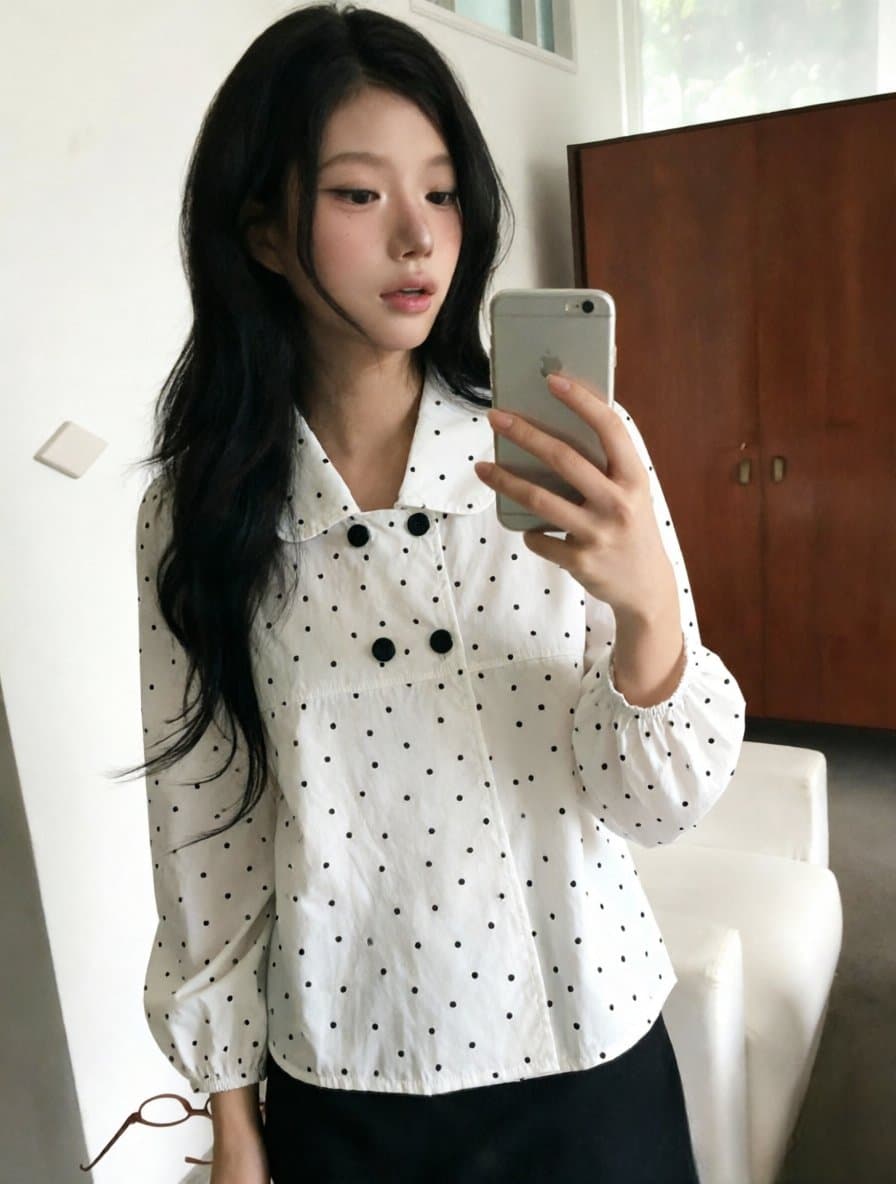 재고 있음 chic 2026 봄 가을 새로운 디자인 센스 이중 버튼 셔츠 상세 이미지 3