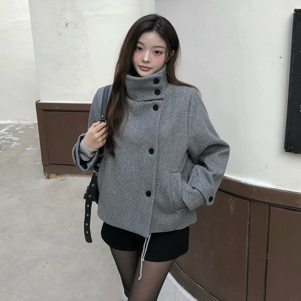 있음 선적 한국 chic 겨울 새로운 스탠드 칼라 플러스 면 두꺼운 단추 보온 자켓