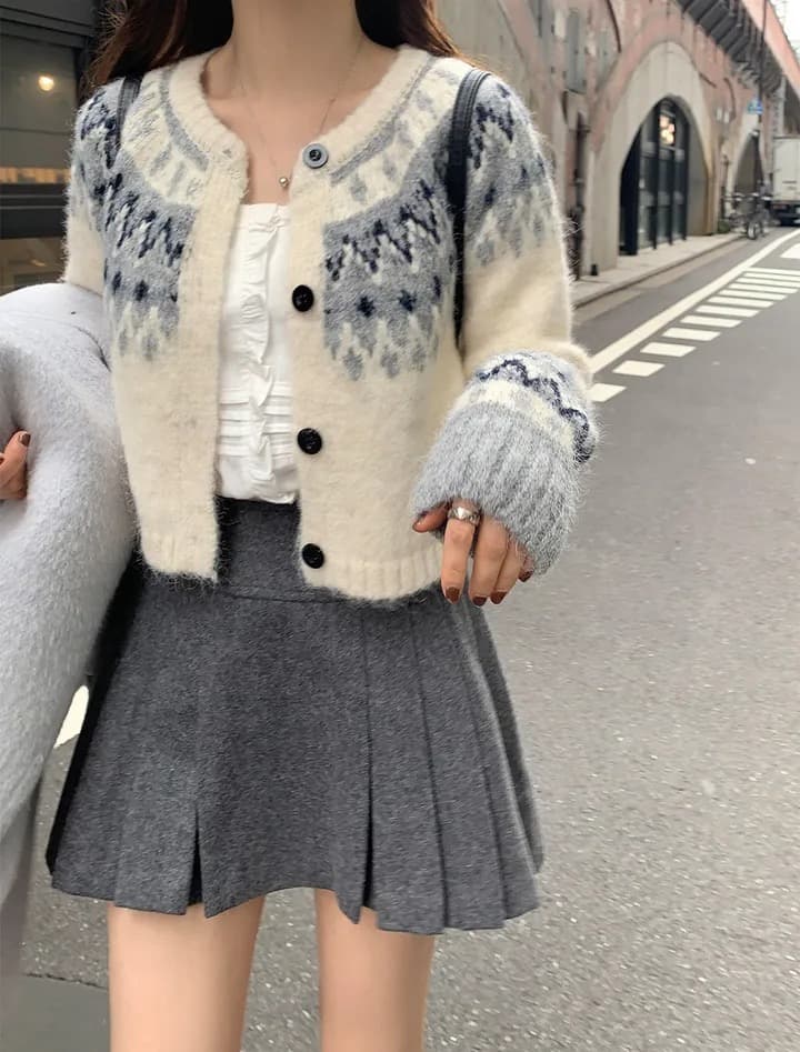 있음 선적 한국 ins 레트로 공정한 섬 패턴 스웨터 코트 이미지 3
