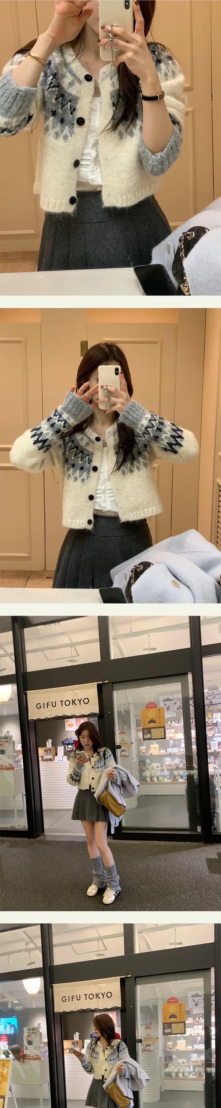 있음 선적 한국 ins 레트로 공정한 섬 패턴 스웨터 코트 상세 이미지 5