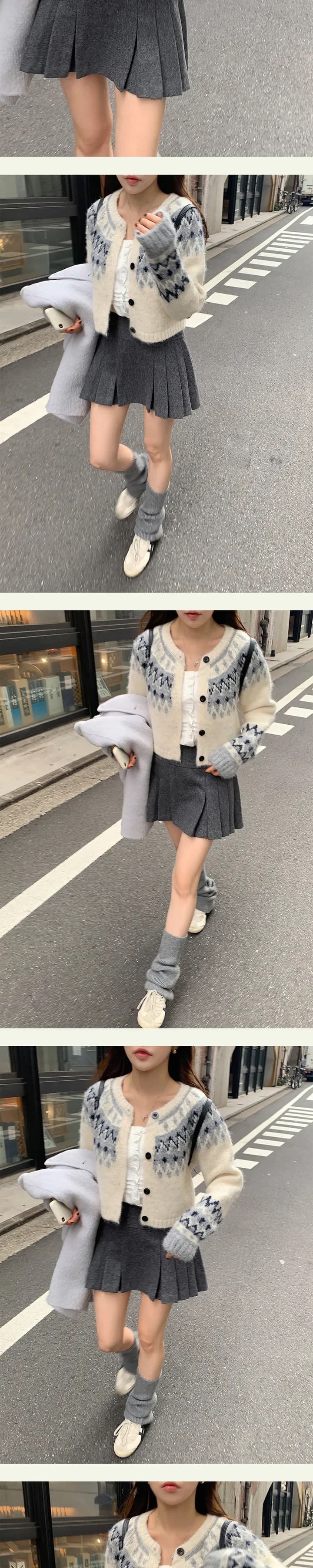 있음 선적 한국 ins 레트로 공정한 섬 패턴 스웨터 코트 상세 이미지 8
