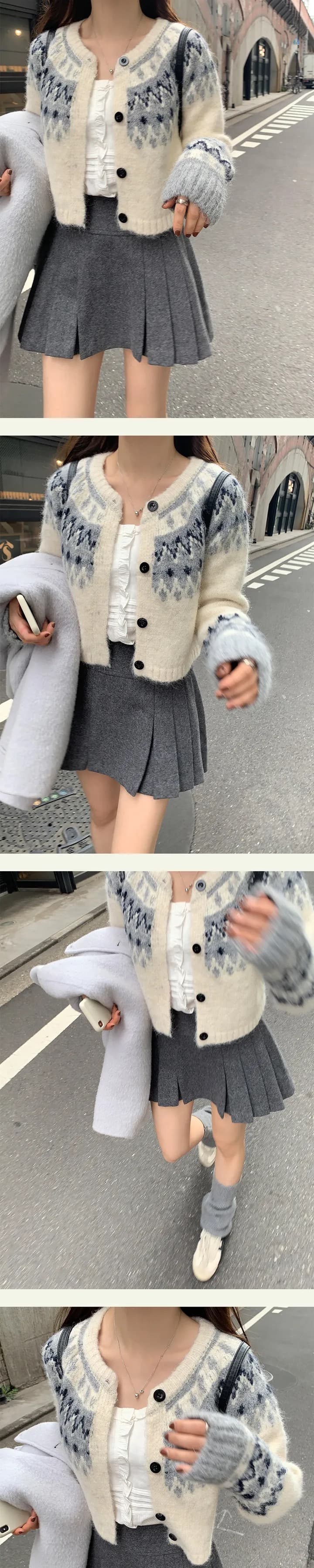있음 선적 한국 ins 레트로 공정한 섬 패턴 스웨터 코트 상세 이미지 12