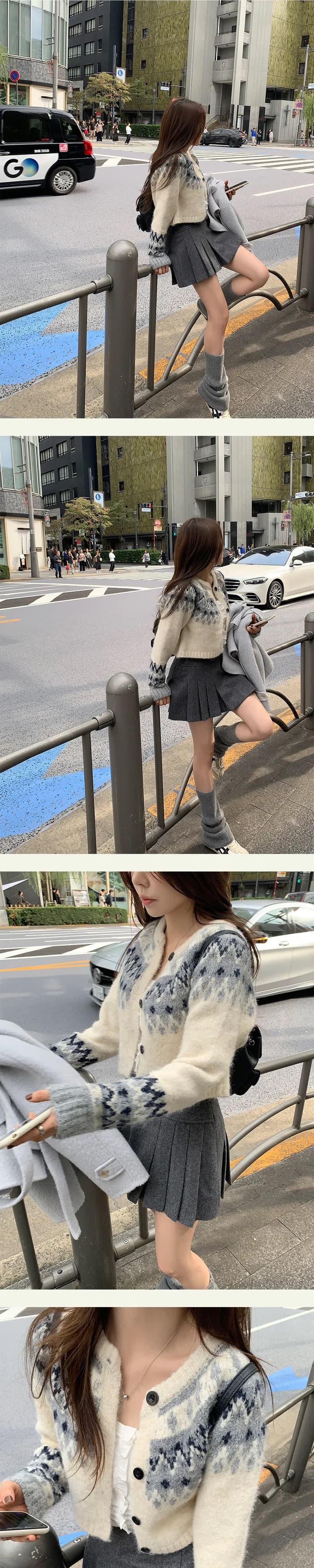 있음 선적 한국 ins 레트로 공정한 섬 패턴 스웨터 코트 상세 이미지 15