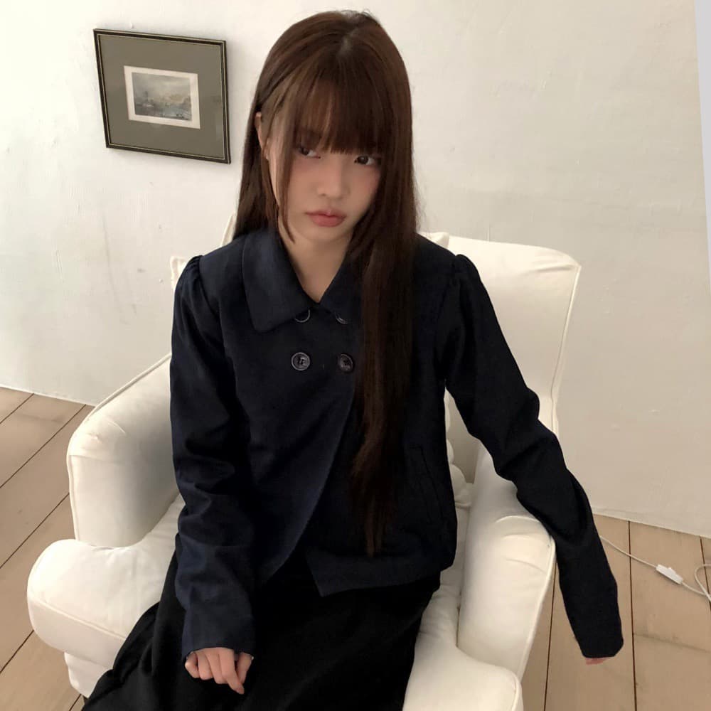재고 있음 chic 레트로 일본식 작은 대중 폴로 칼라 이중 버튼 재킷 재킷 이미지 4