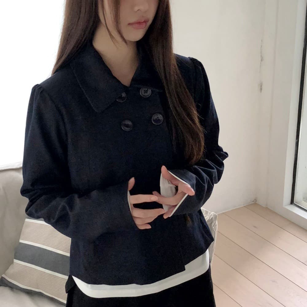 재고 있음 chic 레트로 일본식 작은 대중 폴로 칼라 이중 버튼 재킷 재킷 상세 이미지 3