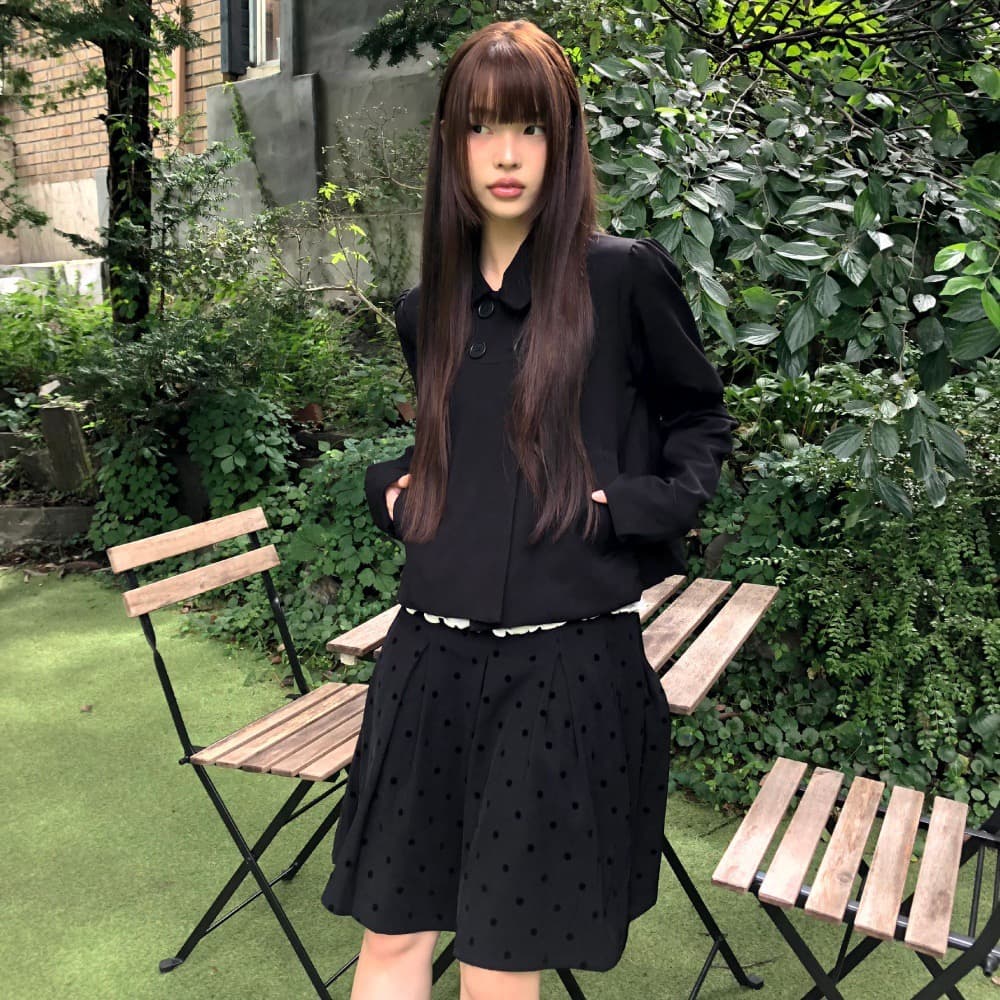 재고 있음 chic 레트로 일본식 작은 대중 폴로 칼라 이중 버튼 재킷 재킷 상세 이미지 4