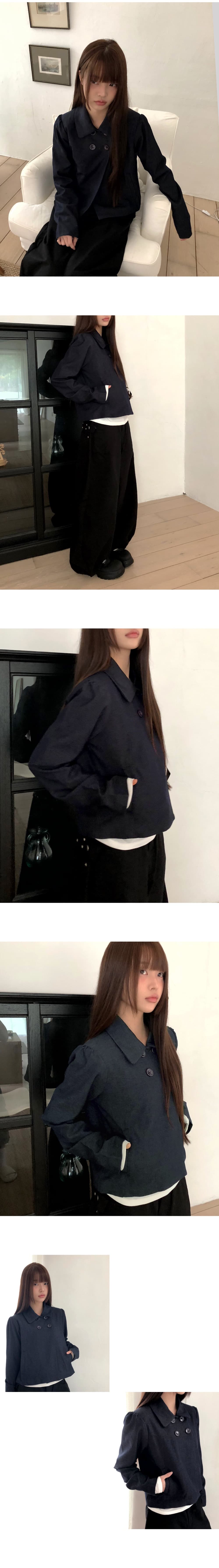 재고 있음 chic 레트로 일본식 작은 대중 폴로 칼라 이중 버튼 재킷 재킷 상세 이미지 7