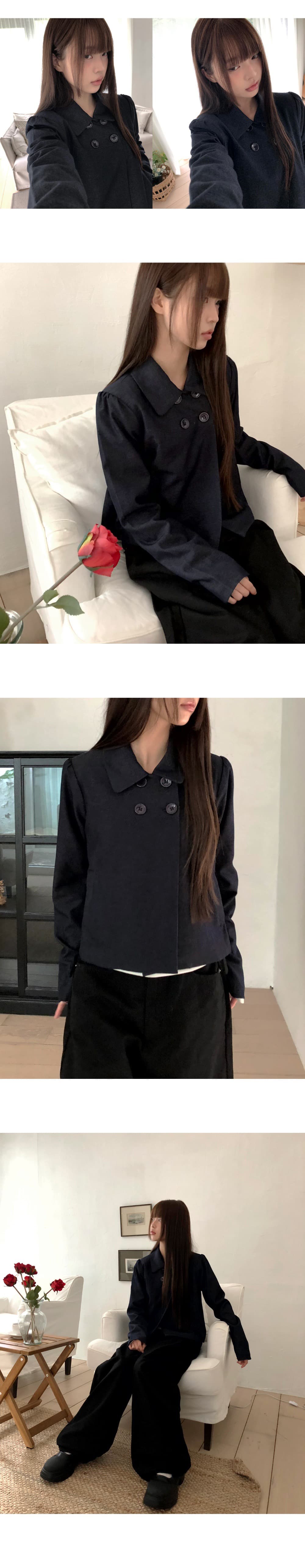 재고 있음 chic 레트로 일본식 작은 대중 폴로 칼라 이중 버튼 재킷 재킷 상세 이미지 8