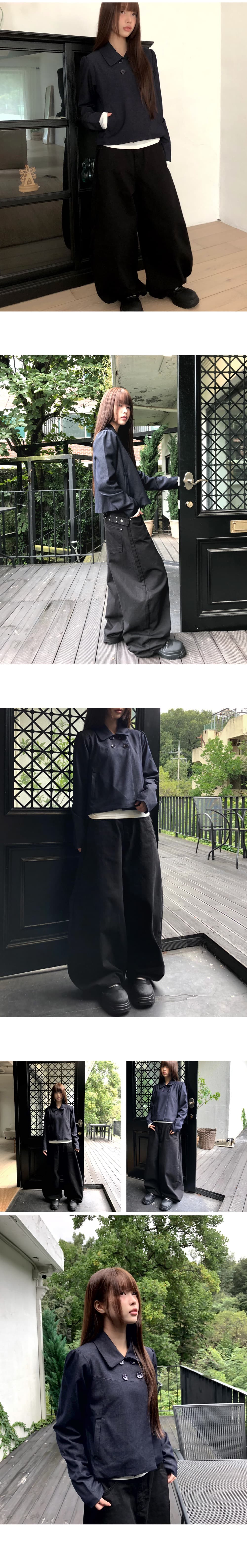 재고 있음 chic 레트로 일본식 작은 대중 폴로 칼라 이중 버튼 재킷 재킷 상세 이미지 11