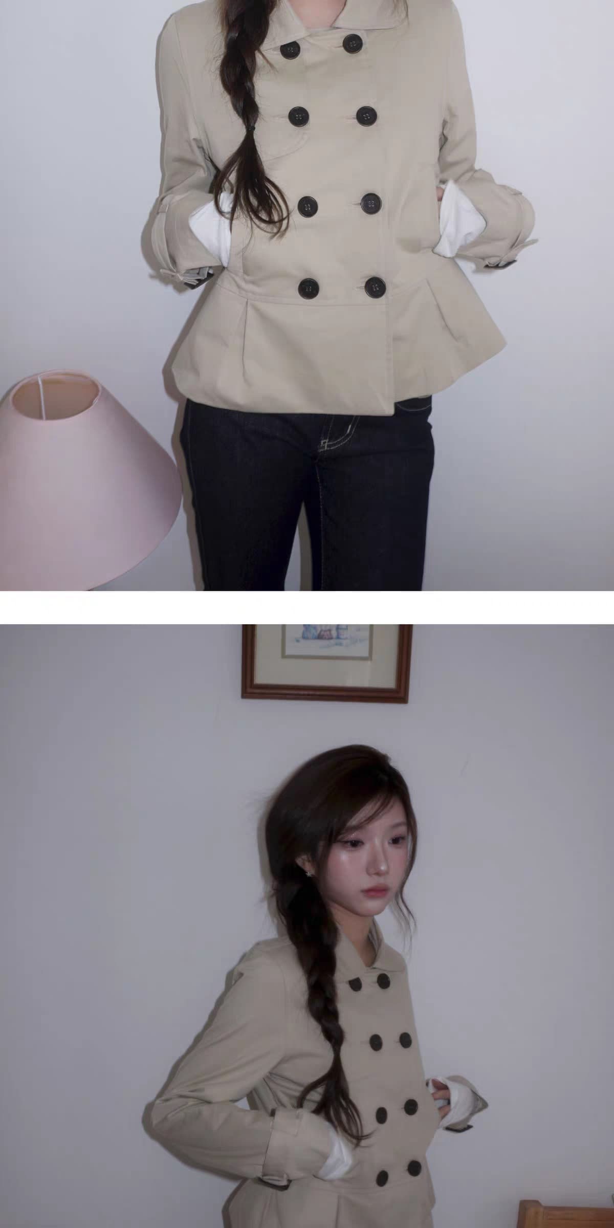 재고 있음 26 한국 새로운 카키 색 이중 버튼 바람막이 여성 허리 수축 다용도 재킷 상세 이미지 9