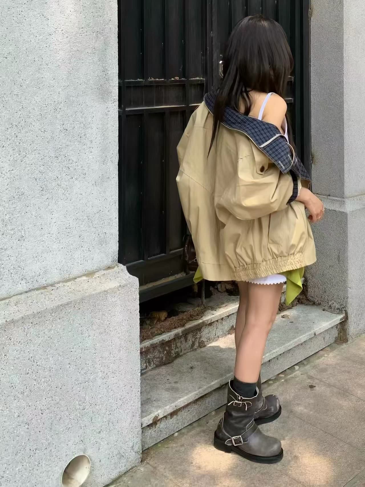 재고 있음 한국 동대문 2026 가을 섹션 한 부서 다용도 체크무늬 패치워크 재킷 재킷 상세 이미지 18