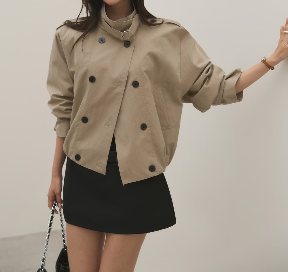 재고 있음 chic 출퇴근 레트로 쇼트 스타일 바람막이 자켓 여성 코트 상세 이미지 3