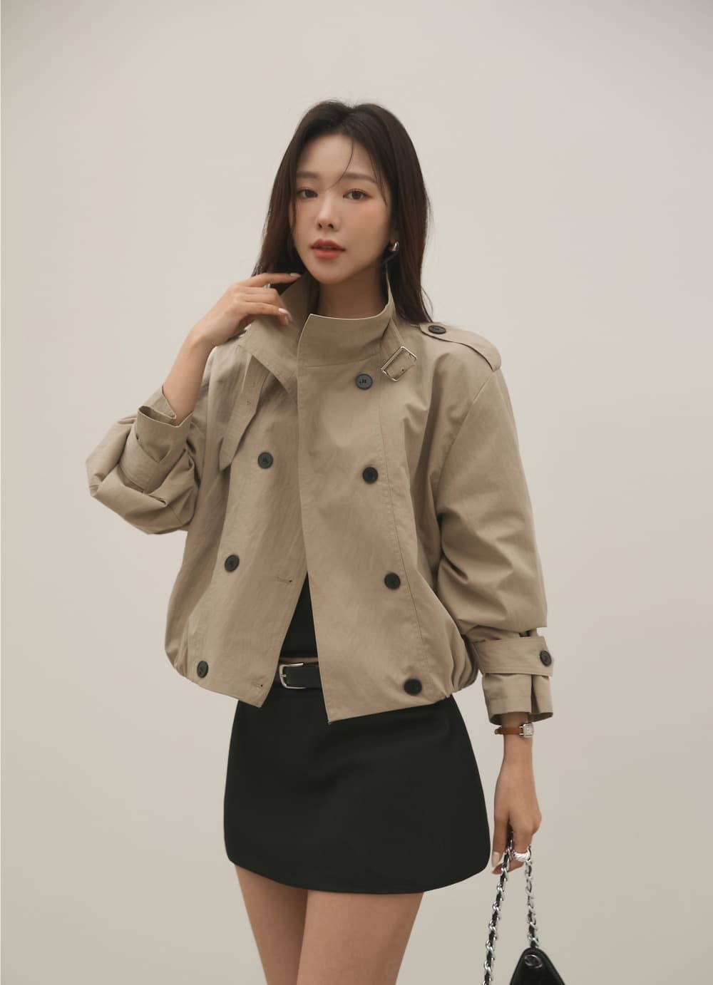 재고 있음 chic 출퇴근 레트로 쇼트 스타일 바람막이 자켓 여성 코트 상세 이미지 7