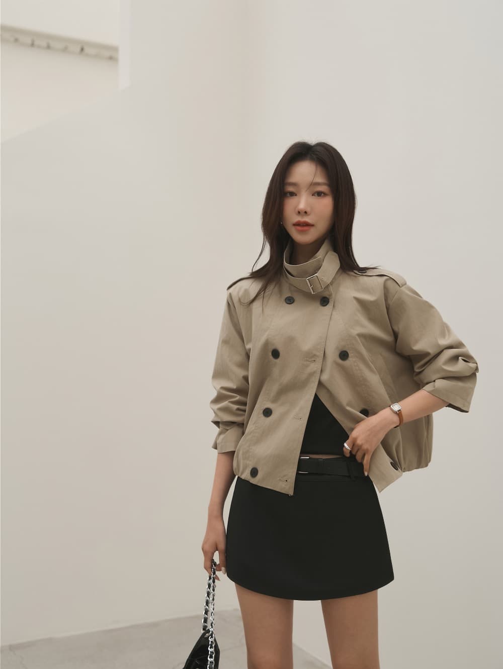 재고 있음 chic 출퇴근 레트로 쇼트 스타일 바람막이 자켓 여성 코트 상세 이미지 12