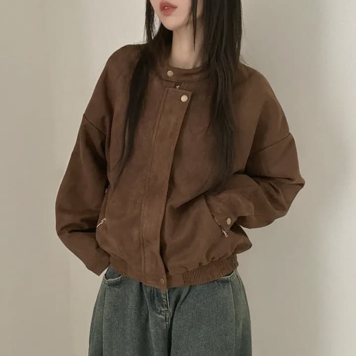 있음 선적 chic 가을 겨울 레트로 스탠드 칼라 지퍼 오토바이 재킷 여성 코트 이미지 2