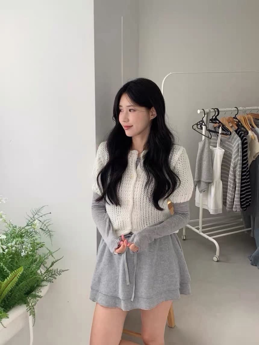 있음 선적 한국 chic 가을 새로운 ins 품격 라운드 넥 반팔 수 있습니다. 스택 가져 가라. 니트 오픈 가디건 상세 이미지 13