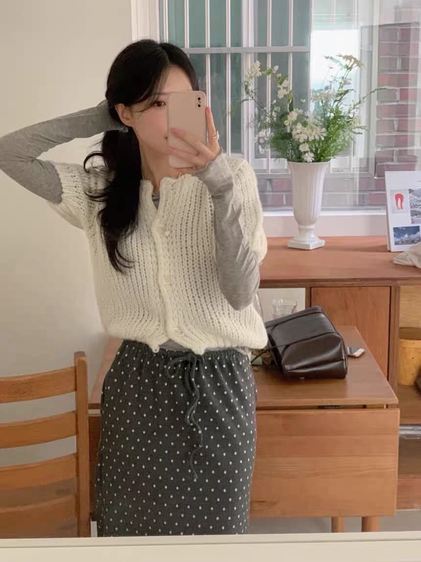 있음 선적 한국 chic 가을 새로운 ins 품격 라운드 넥 반팔 수 있습니다. 스택 가져 가라. 니트 오픈 가디건 상세 이미지 17