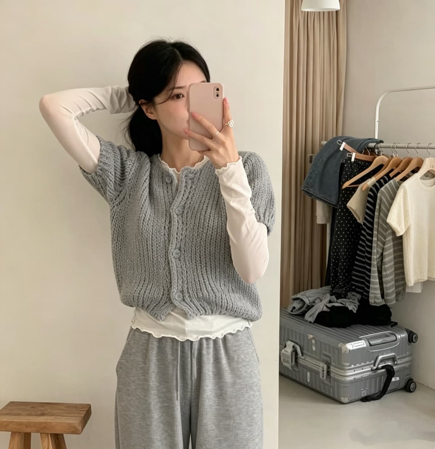있음 선적 한국 chic 가을 새로운 ins 품격 라운드 넥 반팔 수 있습니다. 스택 가져 가라. 니트 오픈 가디건 상세 이미지 25
